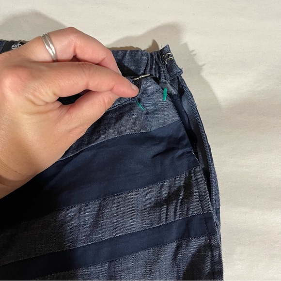 eShakti Blue Chambray Wide-Leg Pants with Dark Blue Waist Accents - Picture 7 of 14